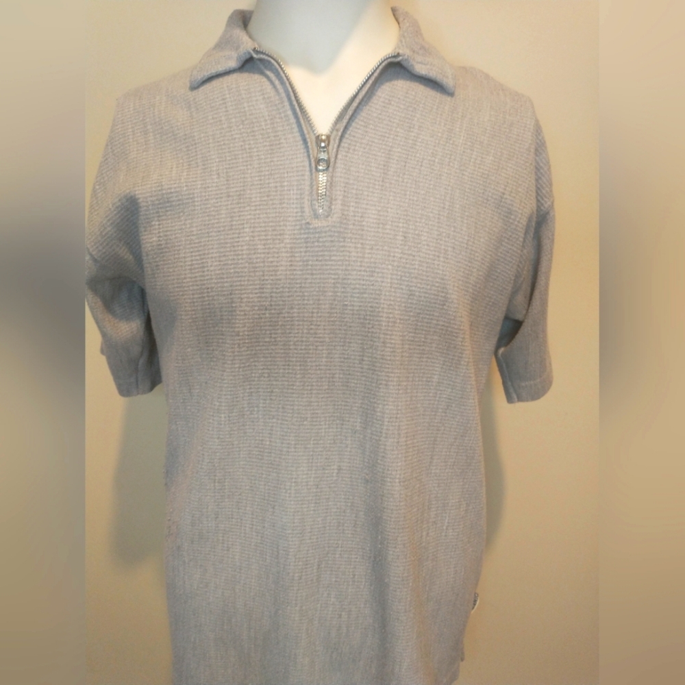 Diner Light Gray Ribbed  Polo Shirt With Zipper